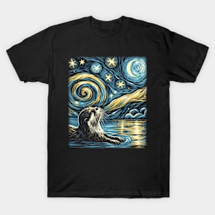 Whisker Wonderland Otter Elegance, Starry Night for Wildlife Lovers T-Shirt